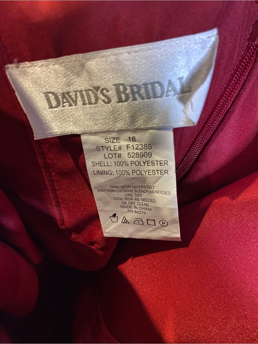 David's Bridal Strapless Satin Gown in Deep Red - Picture 7 of 11